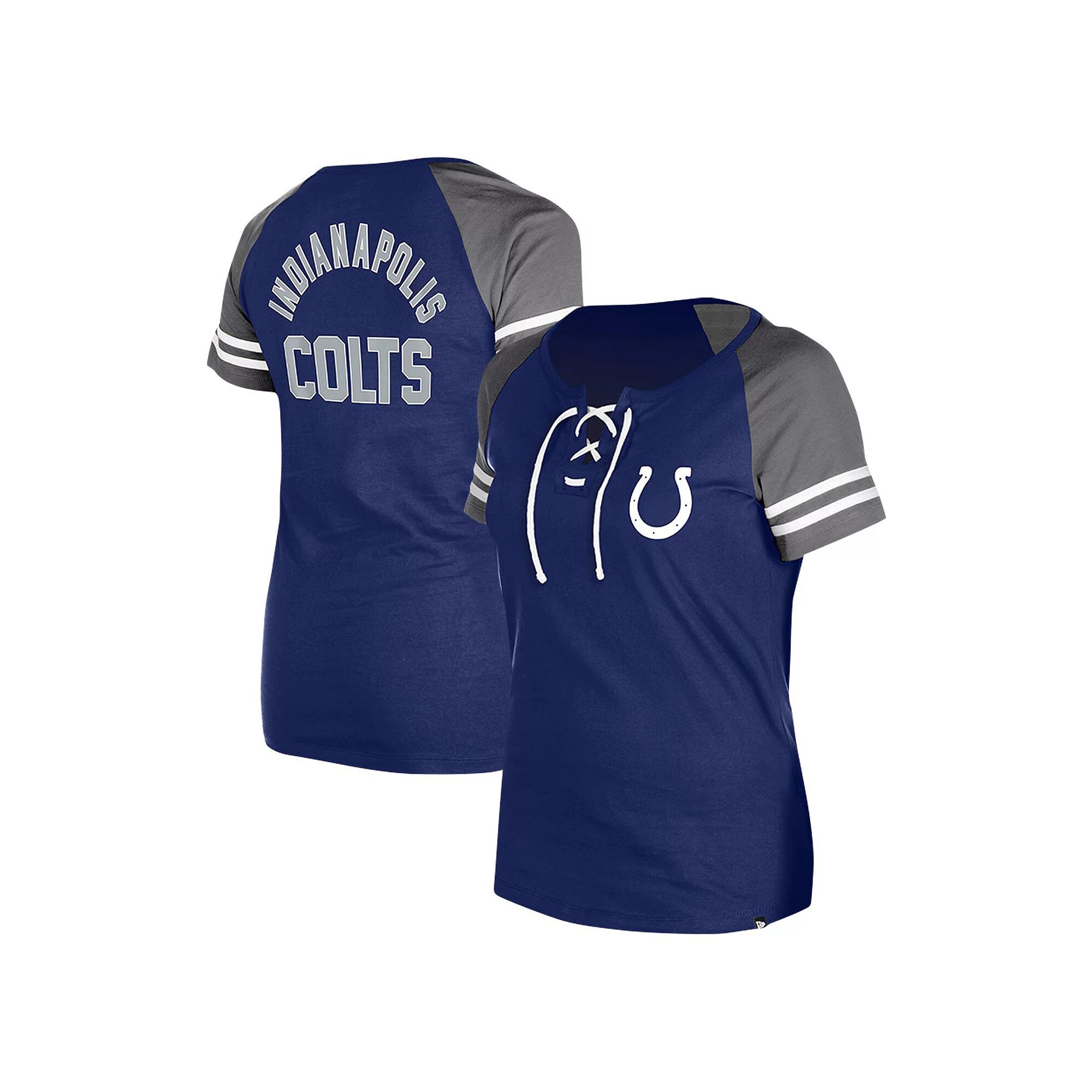 Women's New Era Royal Indianapolis Colts  Lace-Up Raglan T-Shirt, Size: XS, Blue Product Image