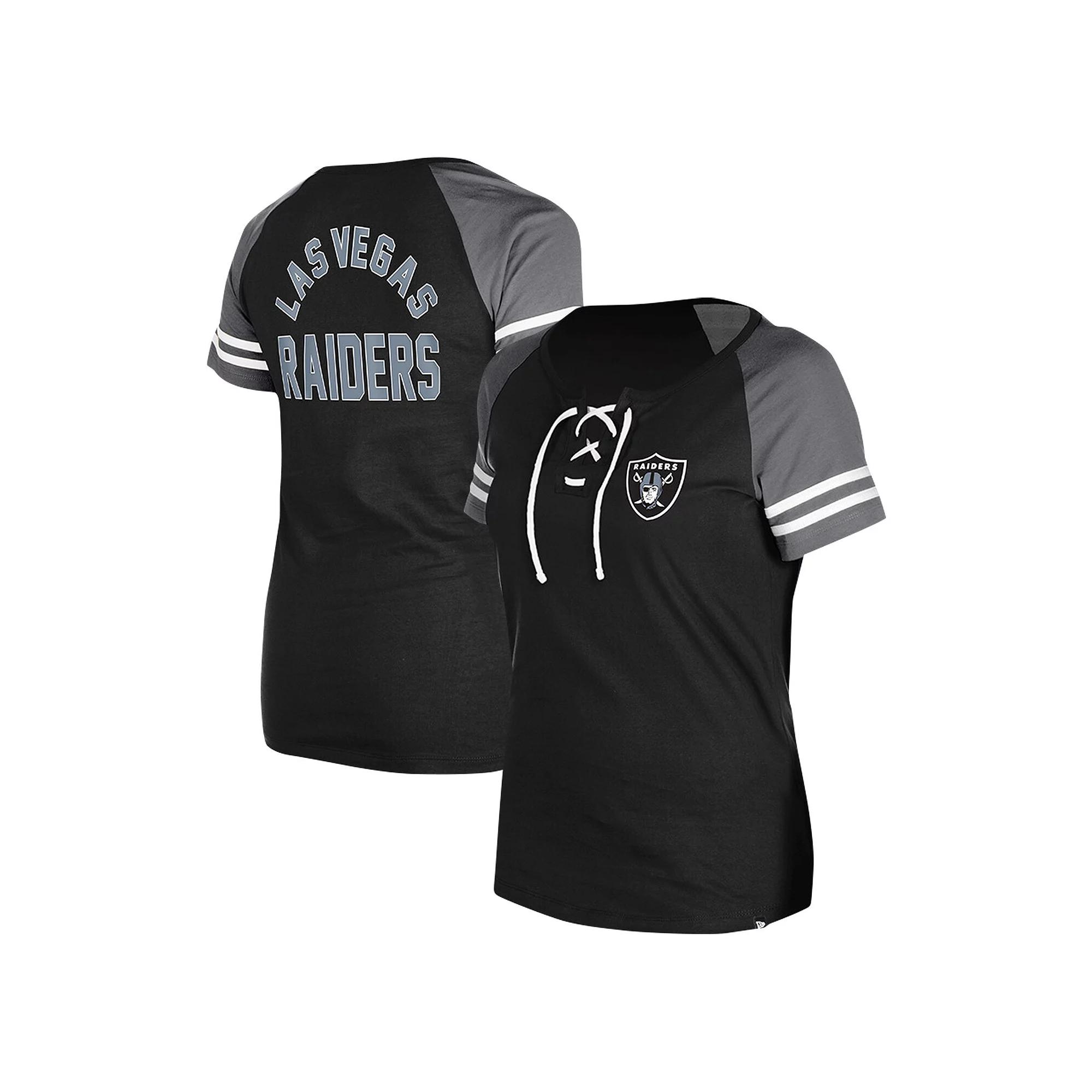 Women's New Era Black Las Vegas Raiders  Lace-Up Raglan T-Shirt, Size: Large, Lvr Black Product Image