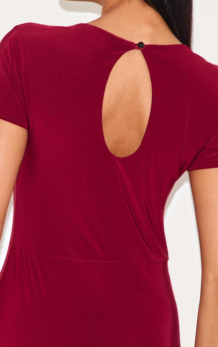 Burgundy Double Layer Cap Sleeve Slinky Skort Romper Product Image