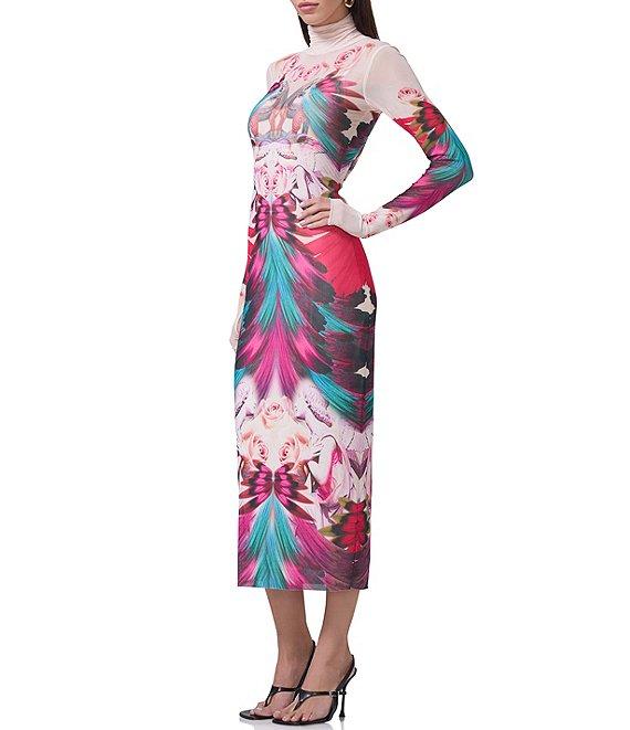 AFRM Shailene Feather Printed Turtleneck Long Sleeve Midi Dress Product Image