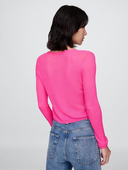 Sheer Rib Tie-Front Crop Cardigan Sweater Product Image