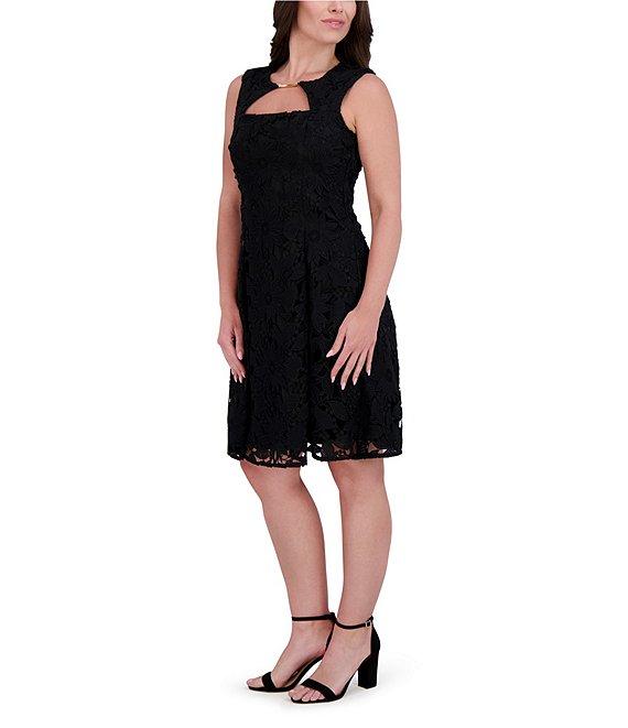 Kensie Lace Knit Halter Neck Sleeveless Open Front Fit & Flare Dress Product Image