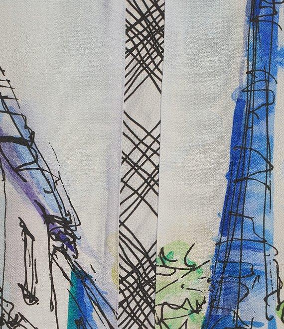 Ali Miles Plus Size Woven Printed Mandarin Collar 3/4 Adjustable Sleeve Hi-Low Hem Tunic Product Image