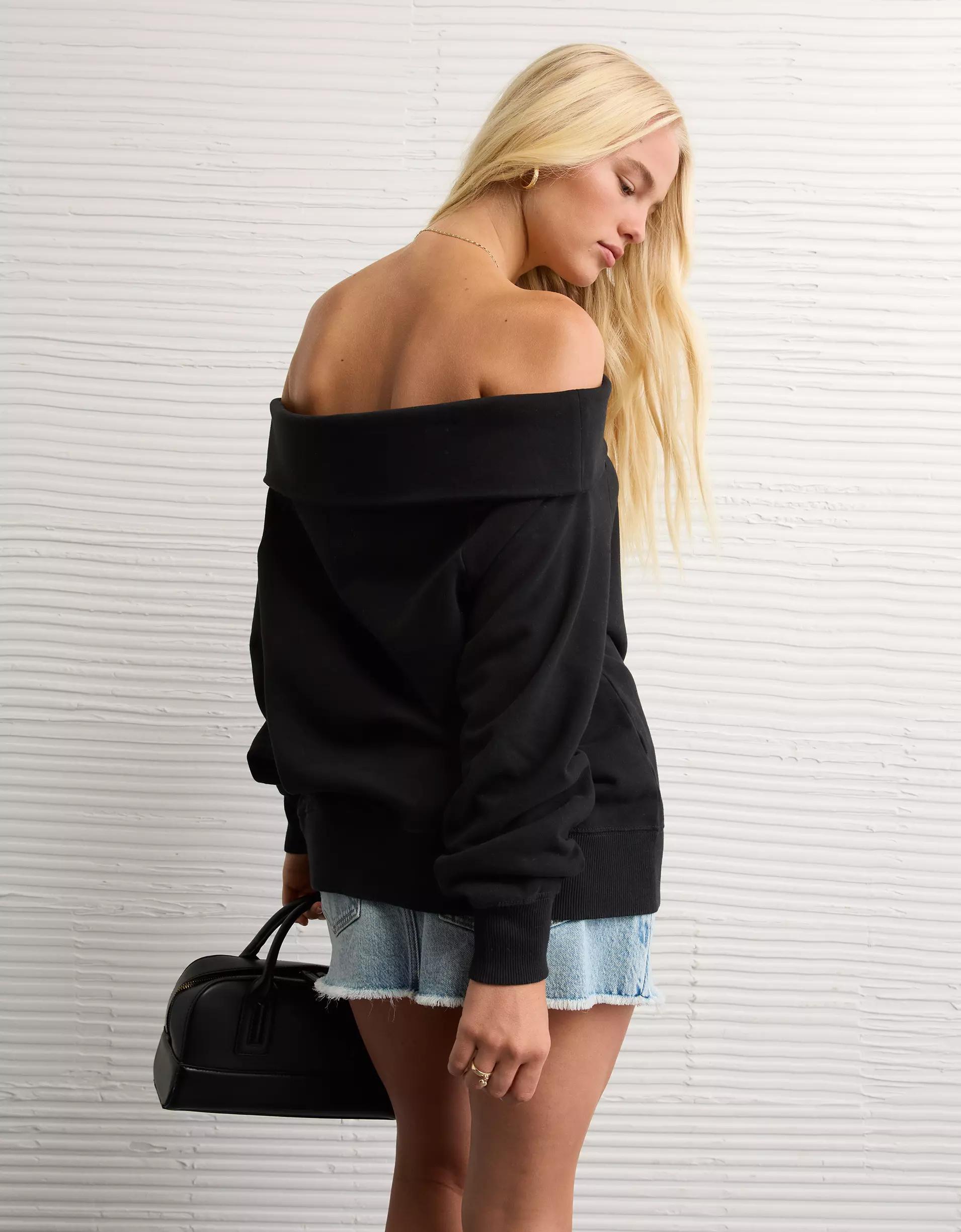 AE Foldover Off-The-Shoulder Sweatshirt Product Image