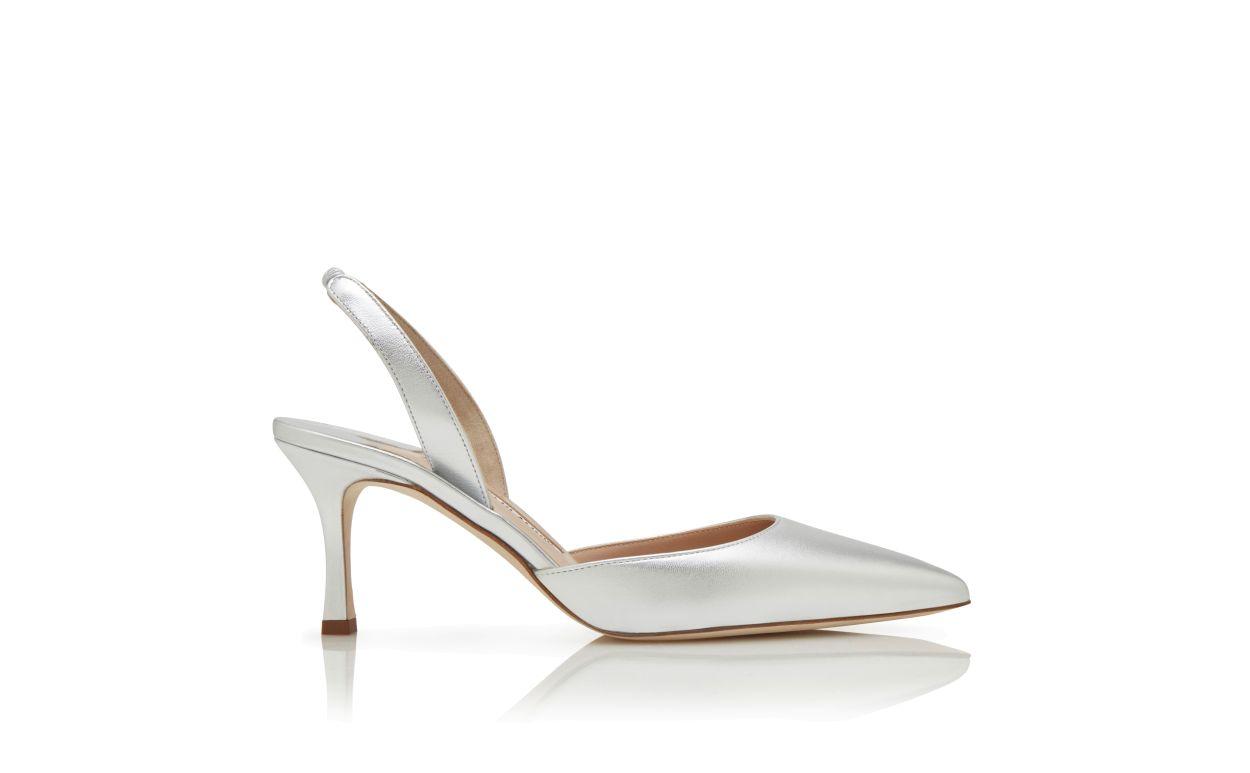 CAROLYNE 70 Silver Nappa Leather Slingback Pumps Product Image