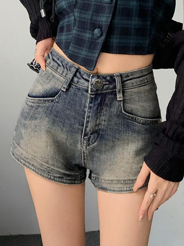 Vintage Wash Faded Denim Hot Shorts Product Image