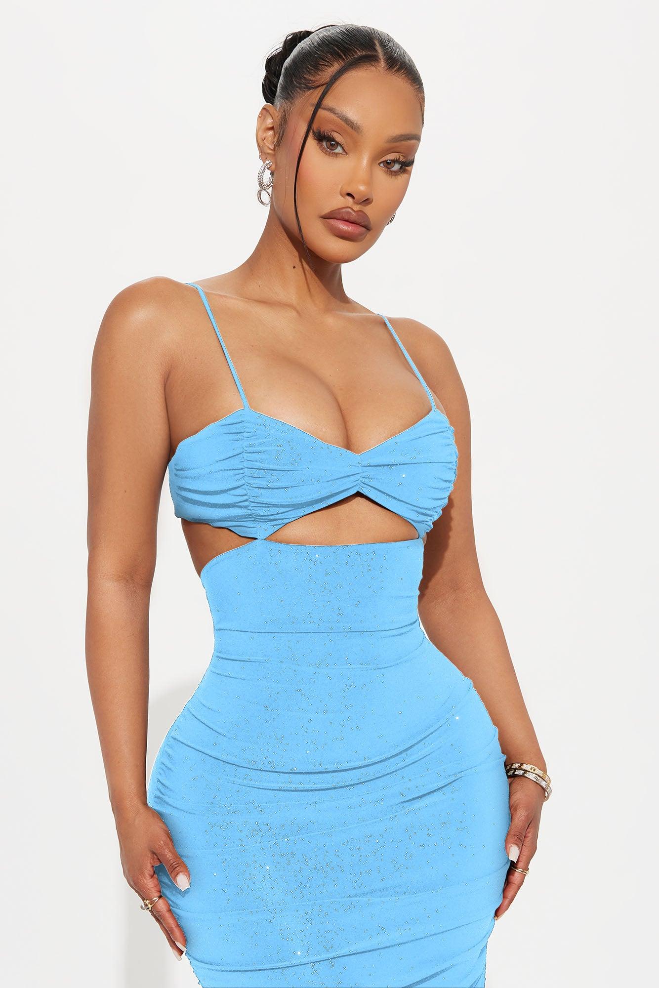 Sparkling Bright Glitter Maxi Dress - Aqua Female Product Image