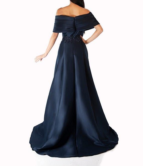 Terani Couture Pleated Off-the-Shoulder Waist Applique Ball Gown Product Image