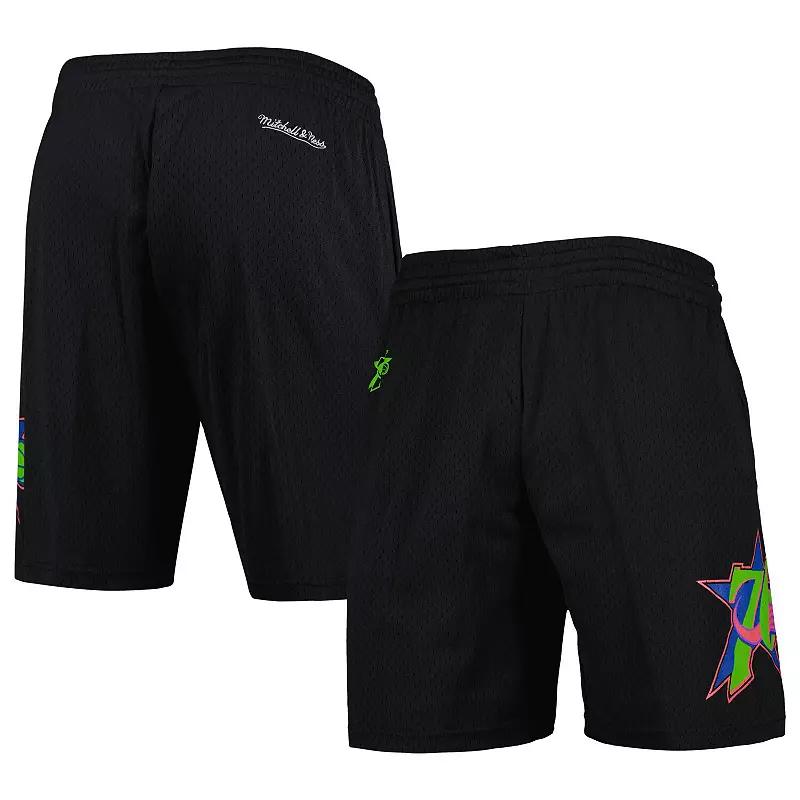 Men's Mitchell & Ness Black Philadelphia 76ers Hardwood Classics Color Bomb Energy Shorts,  Product Image