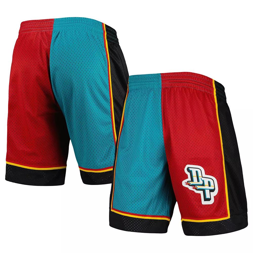Men's Mitchell & Ness Teal/Red Detroit Pistons Hardwood Classics 1998 Split Swingman Shorts, Size: 3XL, Pis Blue Product Image