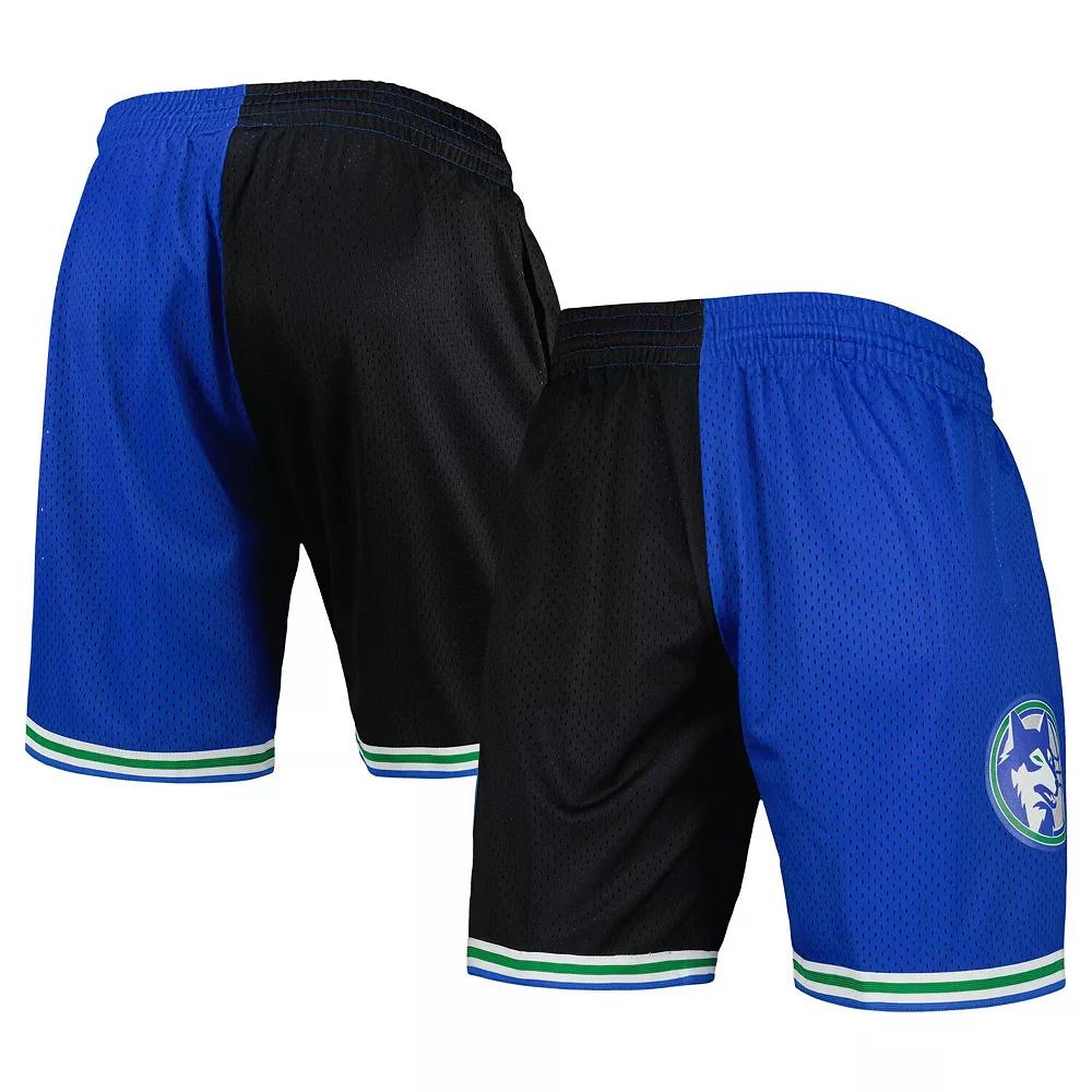 Men's Mitchell & Ness Black/Blue Minnesota Timberwolves Hardwood Classics 1993 Split Swingman Shorts,  Product Image