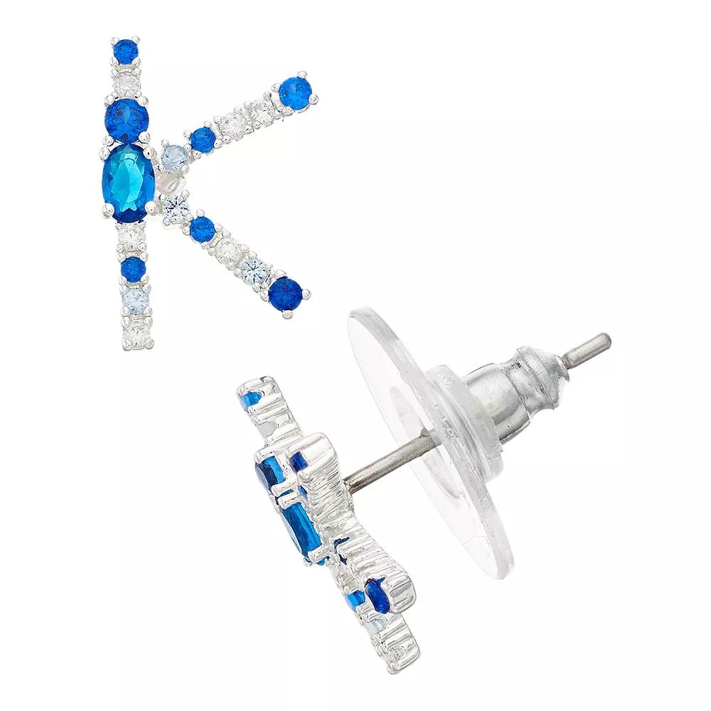 City Luxe Silver Tone Cubic Zirconia Initial Stud Earrings, Women's, Silver Tone A Product Image