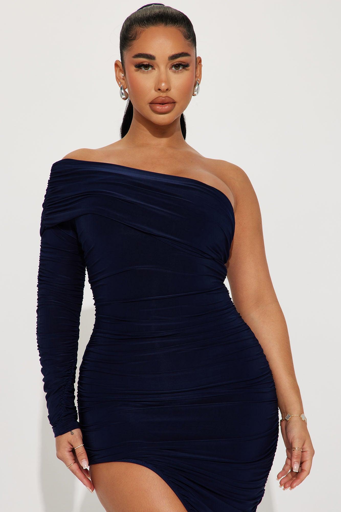 Isabella Ruched Midi Dress - Navy Product Image