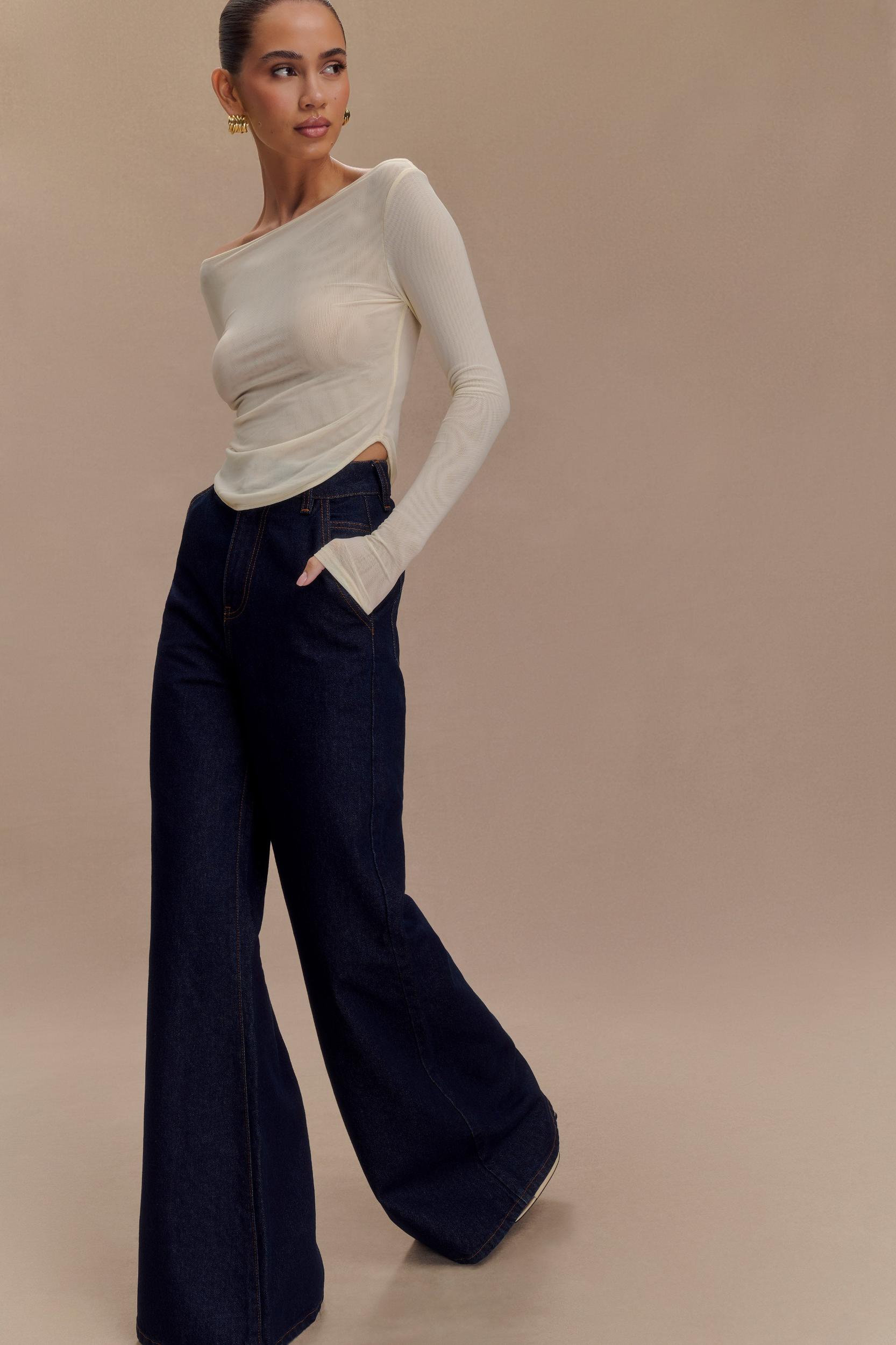 Jen Wide Leg Flare Denim Jeans - Indigo Blue Product Image