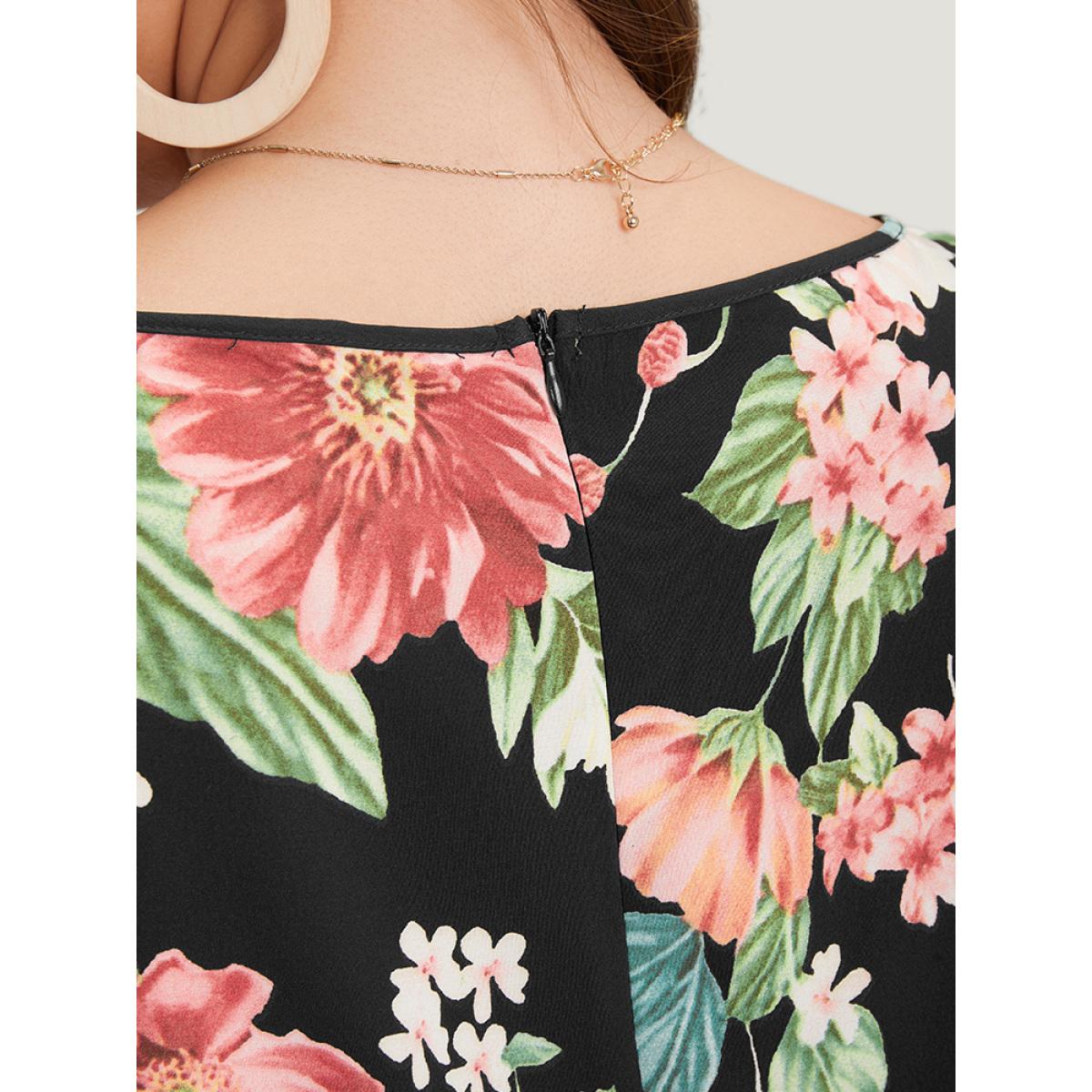 Plus Size Black Floral Square Neck Zip Back Pocket Jumpsuit Women Elegant Sleeveless Square Neck Dailywear Loose Jumpsuits BloomChic 28/5X Product Image