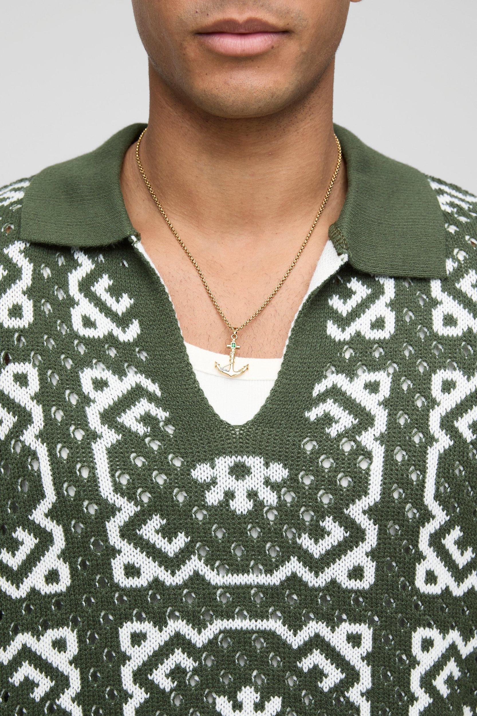 Oversized Boxy Crochet Knit Polo | boohooMAN USA Product Image