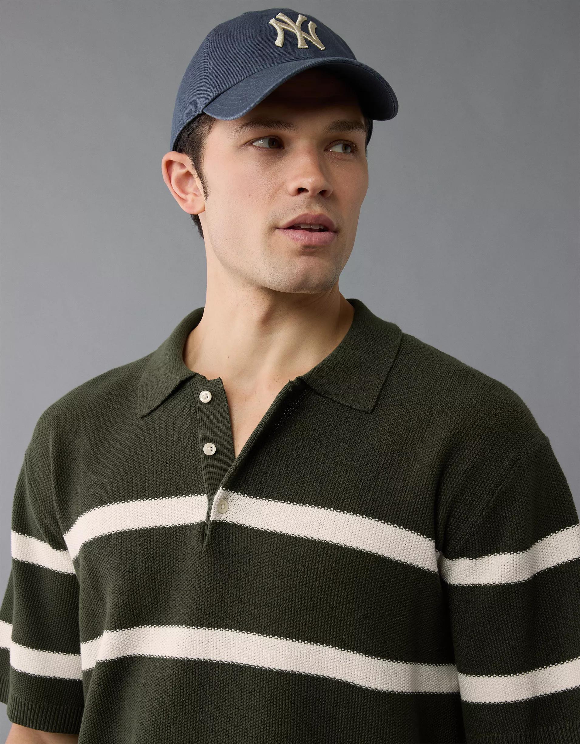 AE Weekend Pointelle Striped Sweater Polo Shirt Product Image
