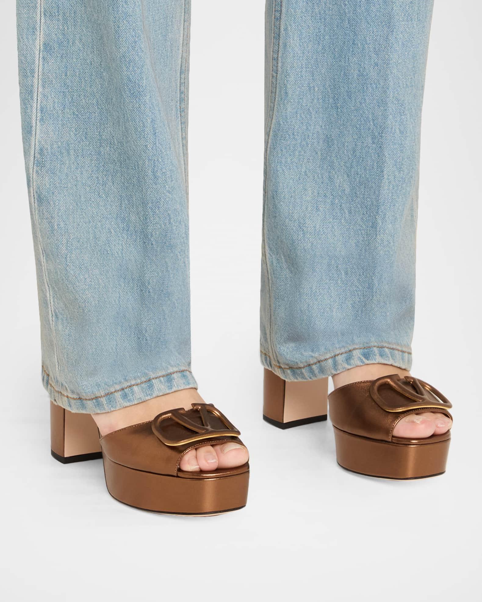 VLogo Signature Metallic Leather Platform Sandals Product Image