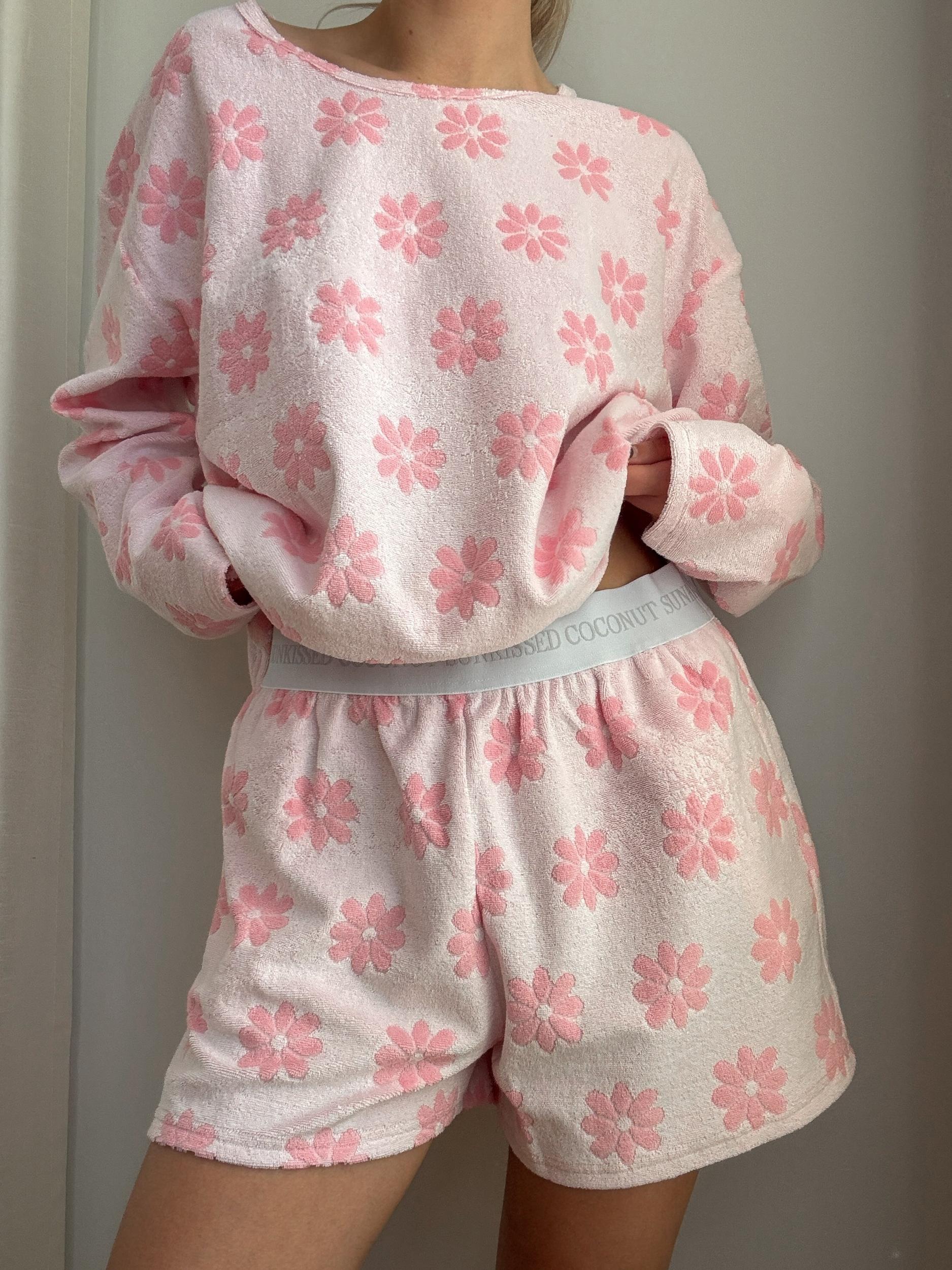 Pink Flowers Long Sleeve Pajama Top Product Image