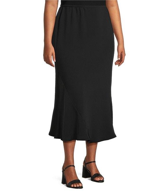 Caroline Rose Plus Matte Crepe Flat Front Elastic Waist Flare Hem Long Skirt Product Image