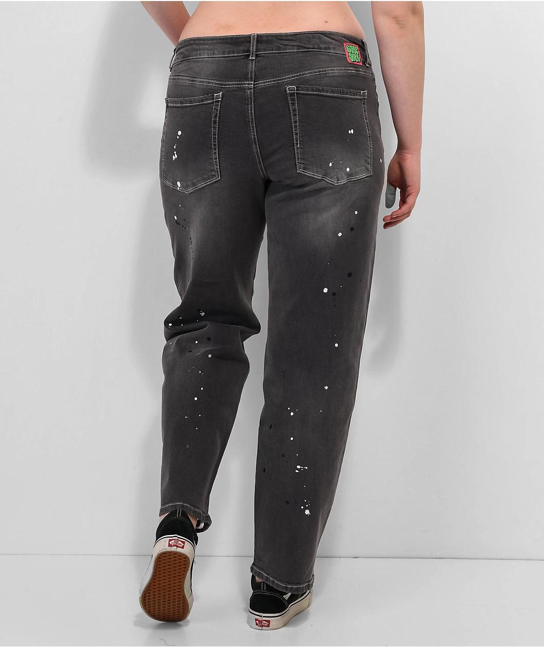 Empyre Tara Splatter Grey Low Rise Denim Skate Jeans Product Image
