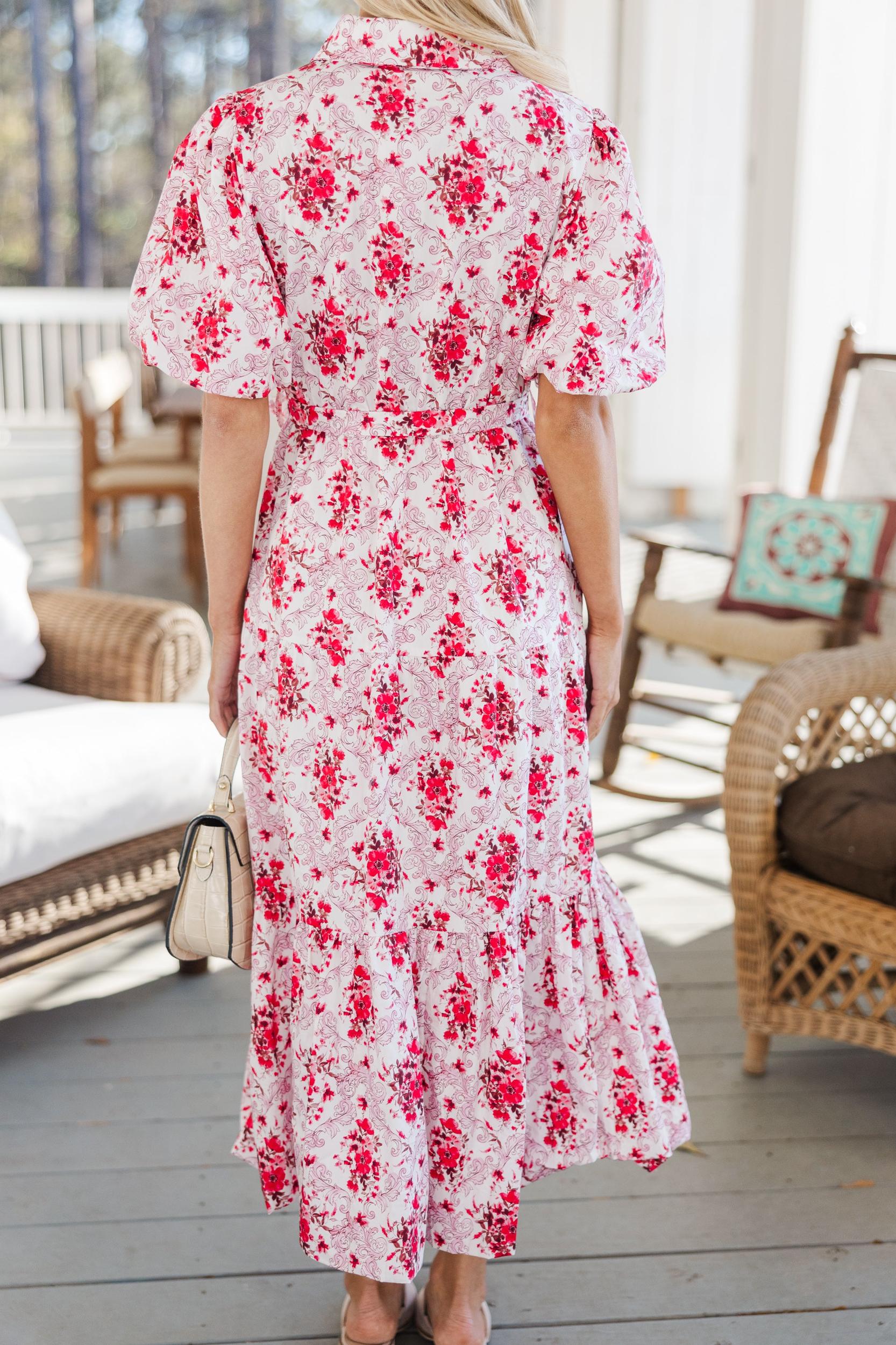 All I Need To Know Red Floral Midi Dress Female Product Image