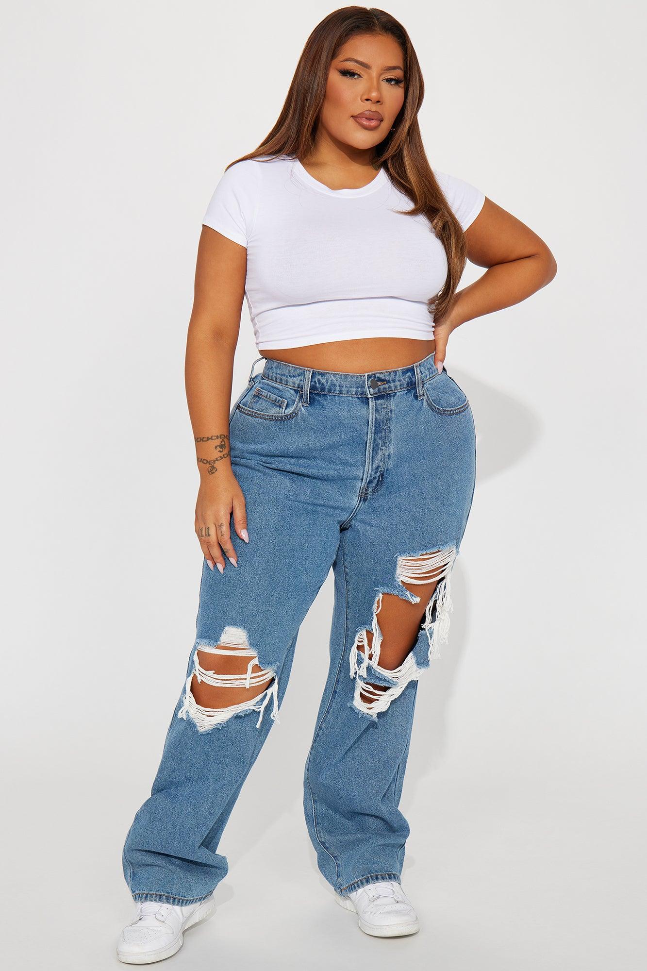 Drive You Crazy Ripped Non Stretch Straight Leg Jeans - Medium Wash Product Image