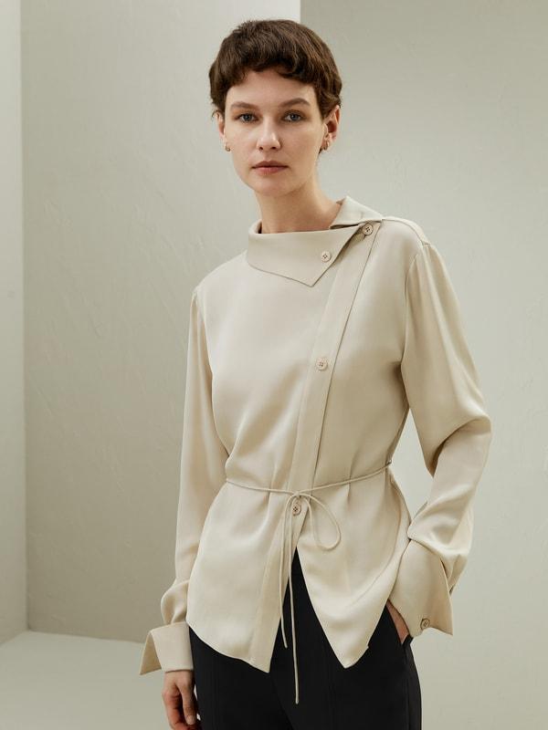 Asymmetrical Shirt with Waist Tie Product Image