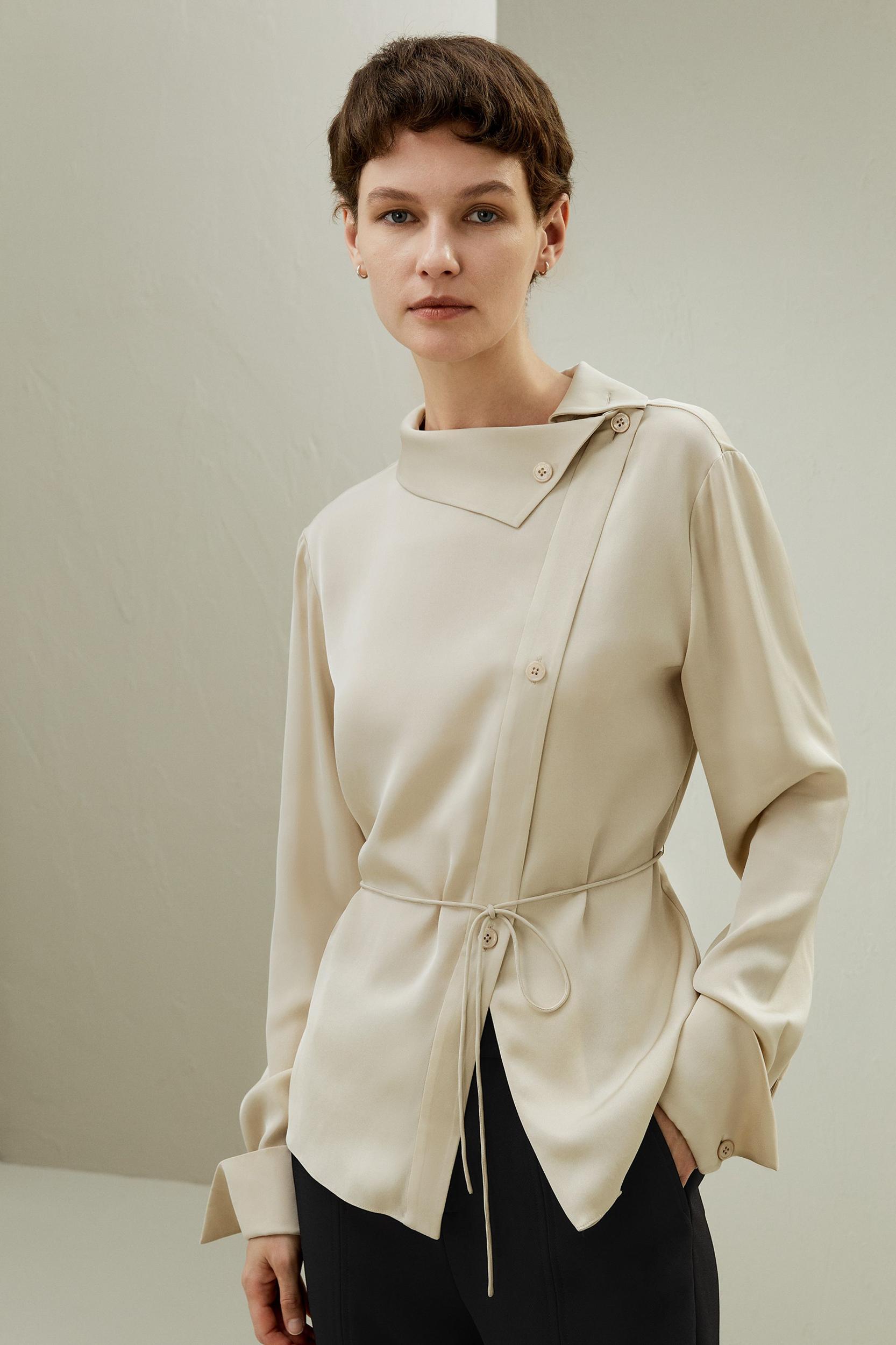 Asymmetrical Shirt with Waist Tie Product Image