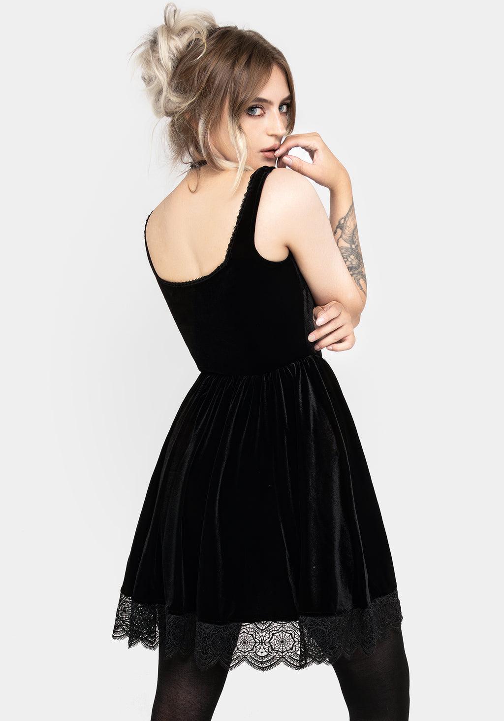 Orbweb Lace Hem Velour Mini Dress Product Image