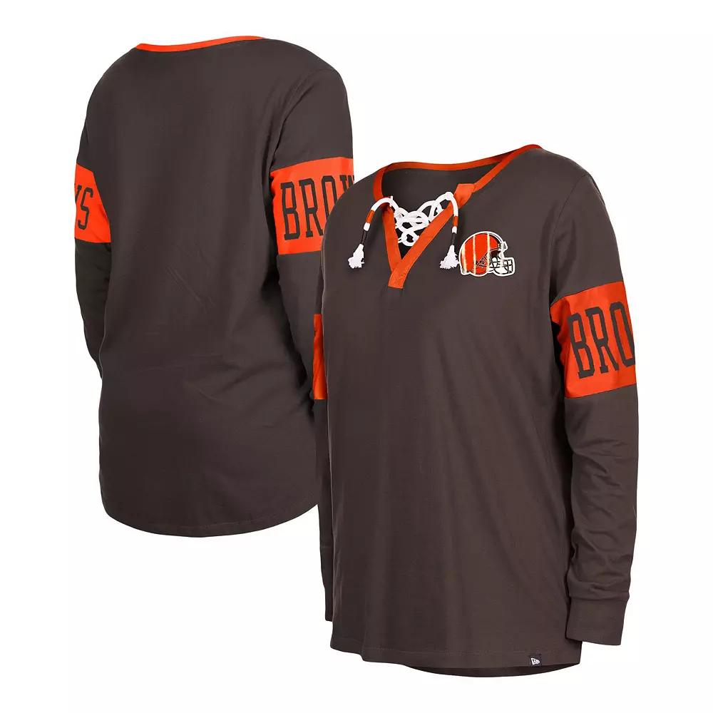 Women's New Era Brown Cleveland Browns Lace-Up Notch Neck Long Sleeve T-Shirt, Size: XL Product Image