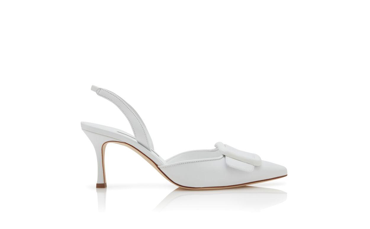 MAYSLI White Nappa Leather Slingback Pumps Product Image