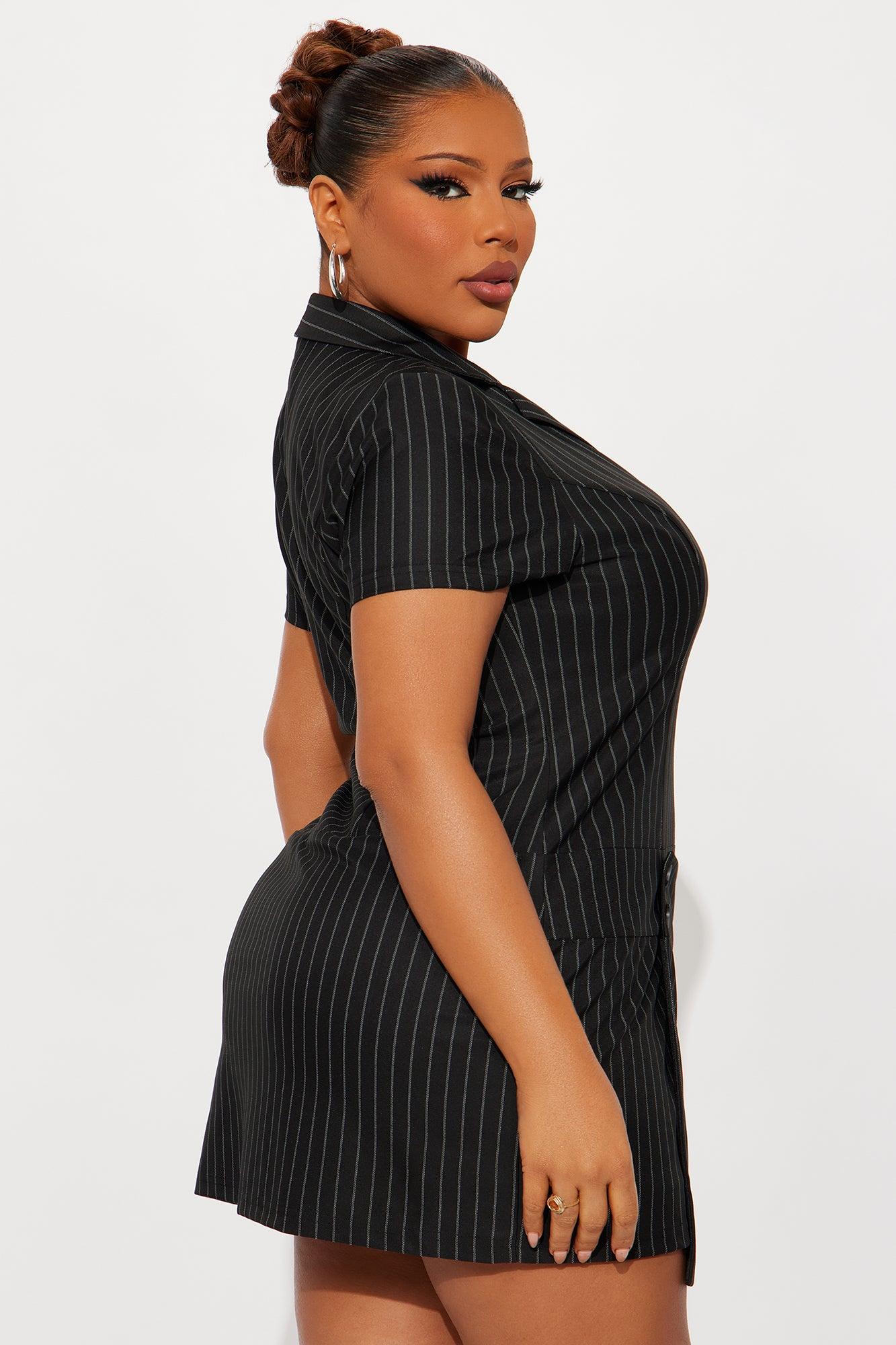 Morgan Pinstripe Mini Dress - Black Female Product Image