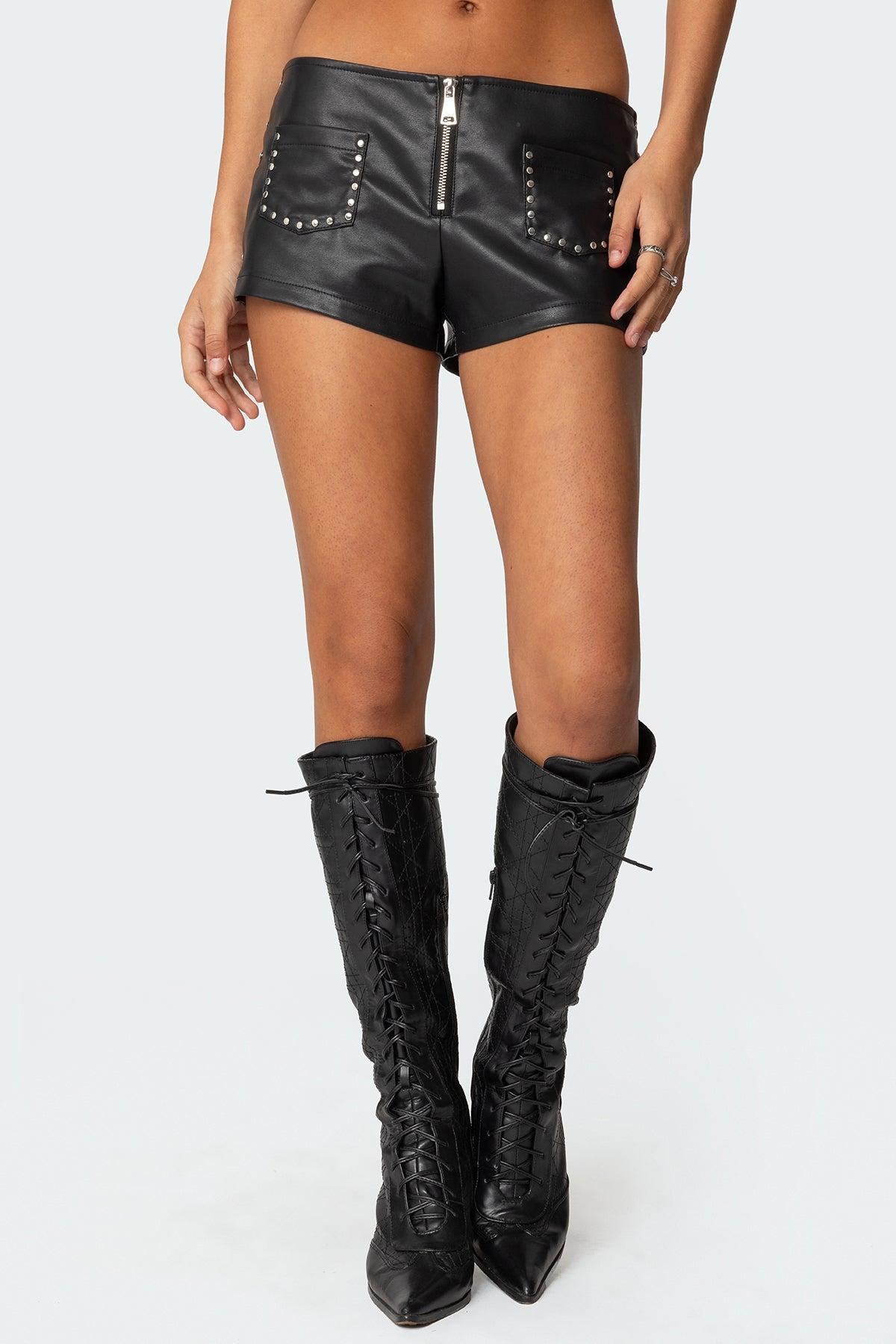 Studded Faux Leather Micro Shorts Product Image
