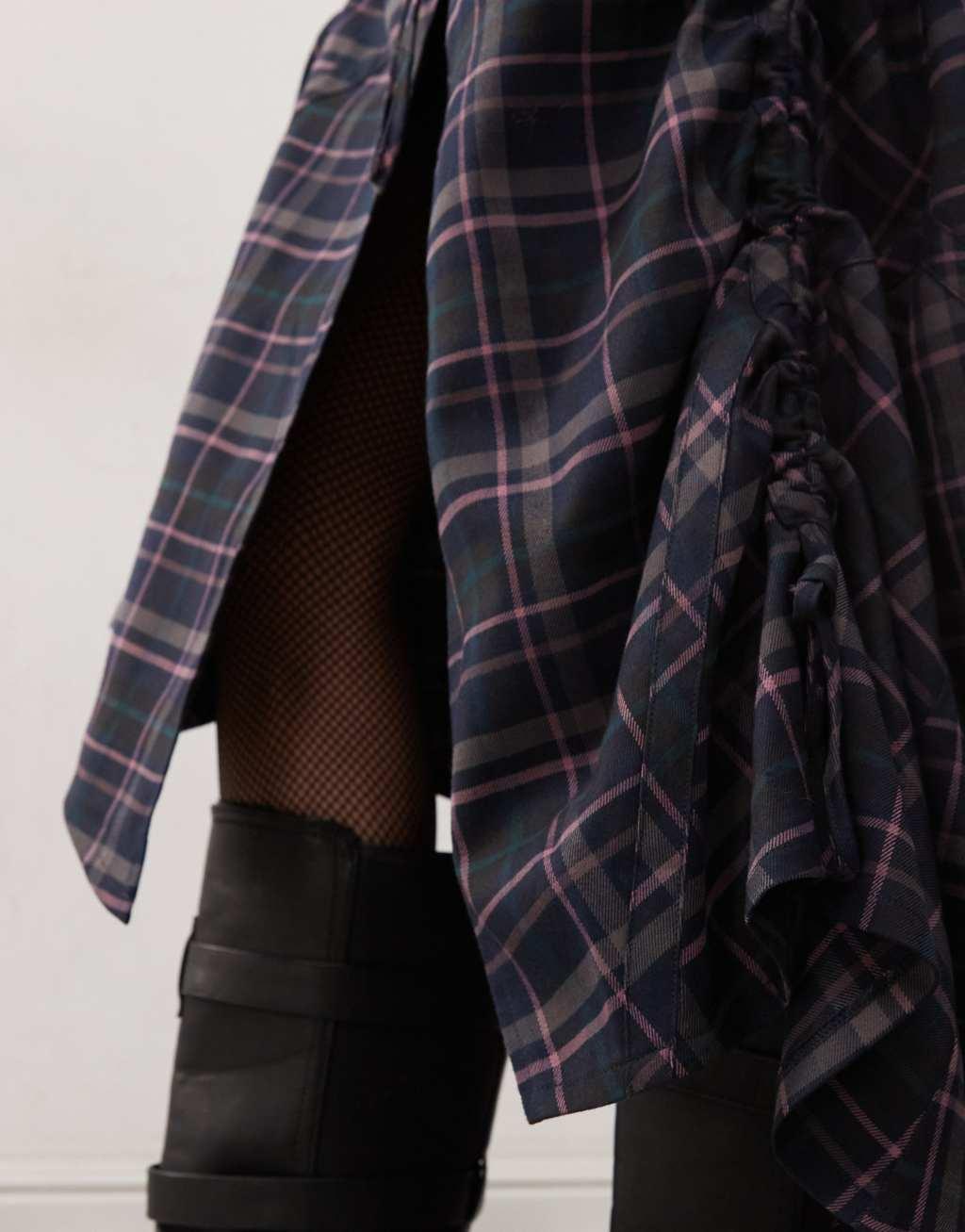 COLLUSION ruched detail cut out midi skirt in multi plaid - part of a set Product Image