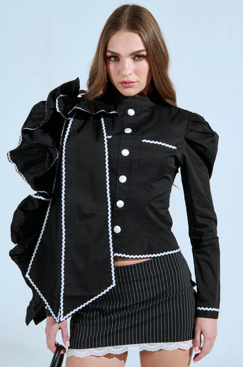 BRING THE DRAMA POPLIN BOW TOP IN BLACK Product Image