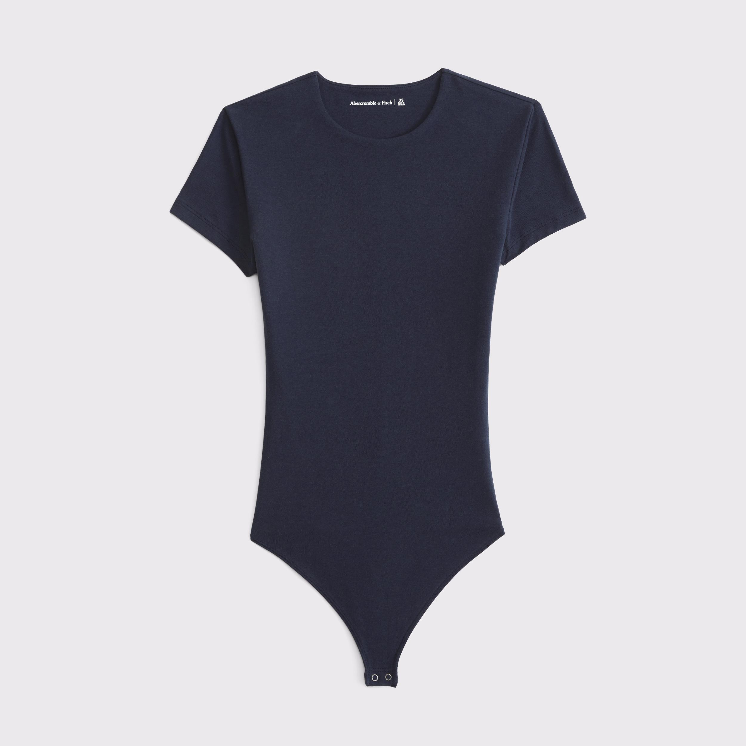 Short-Sleeve Cotton-Blend Seamless Fabric Crew Bodysuit Product Image