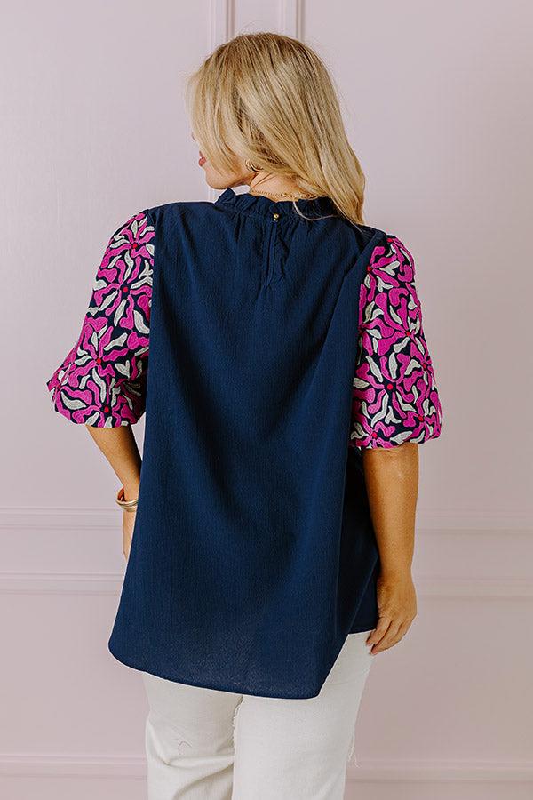 Mediterranean Cruise Embroidered Shift Top in Navy Curves Product Image