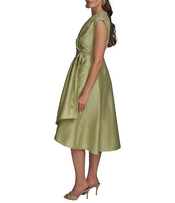 Donna Karan Cap Sleeve V-Neck Organza Wrap Dress Product Image