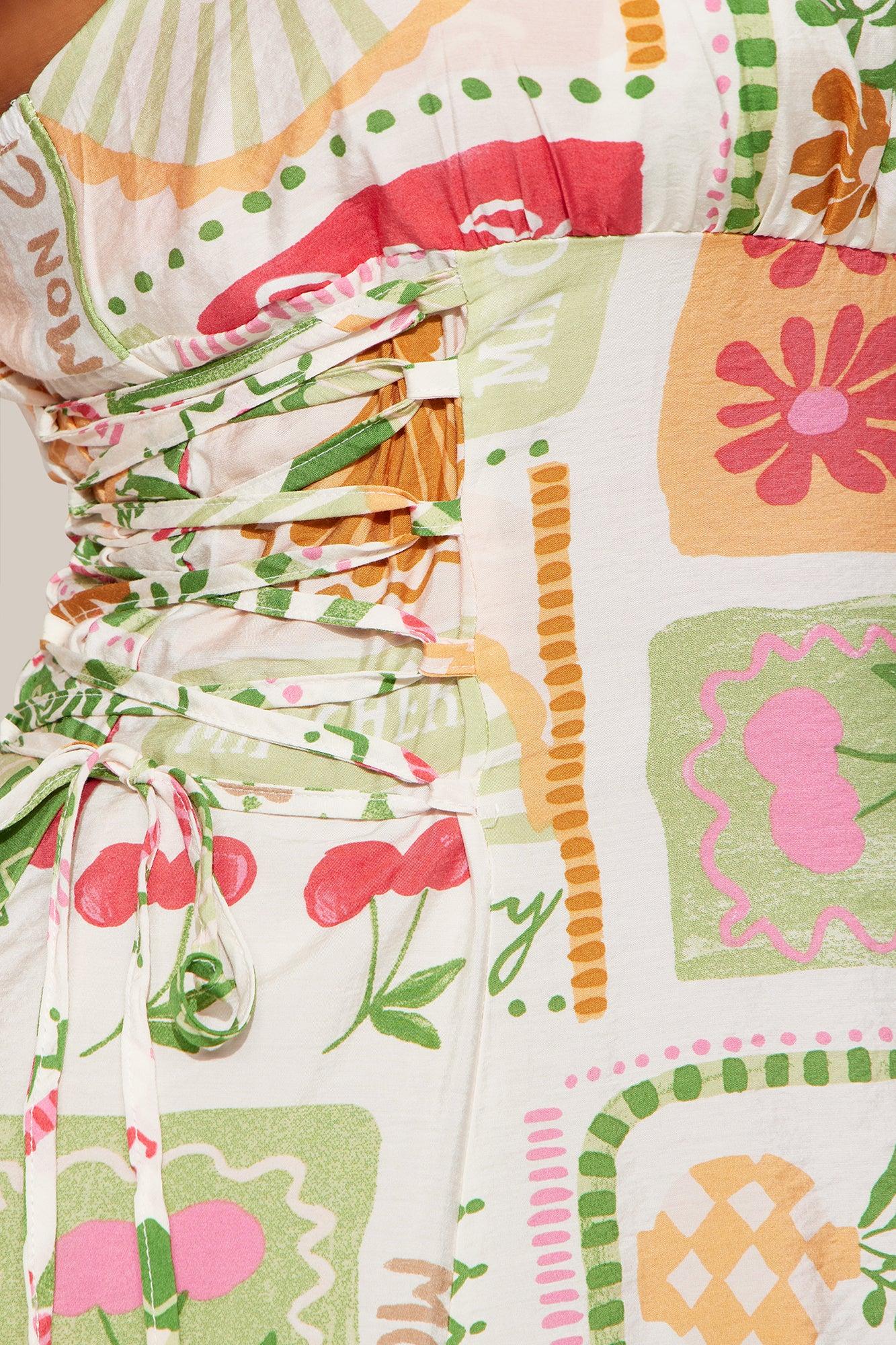 Jackie Lace Up Midi Dress - Taupe/combo Product Image