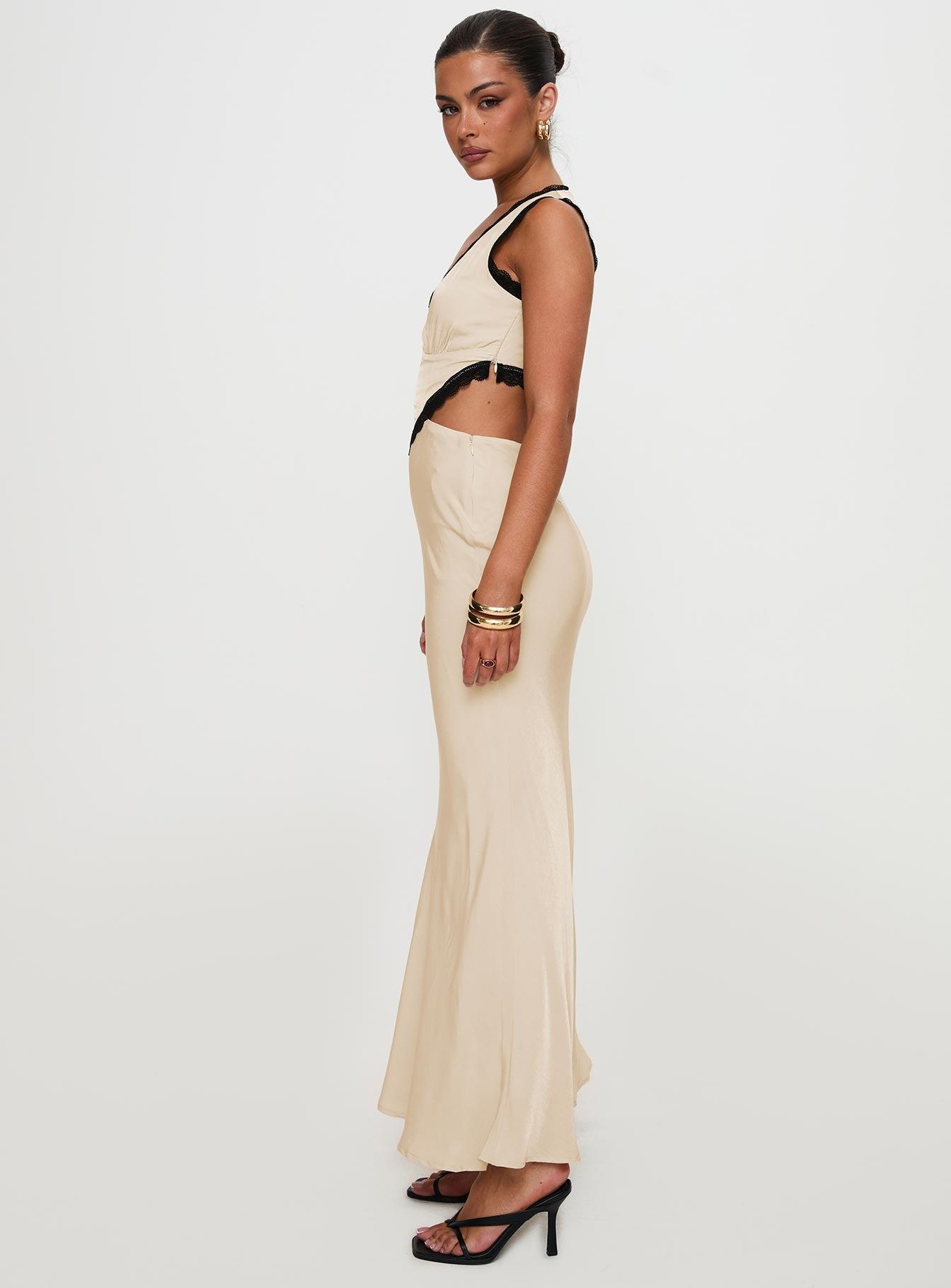 Keila Lace Trim Maxi Dress Cream / Black Product Image