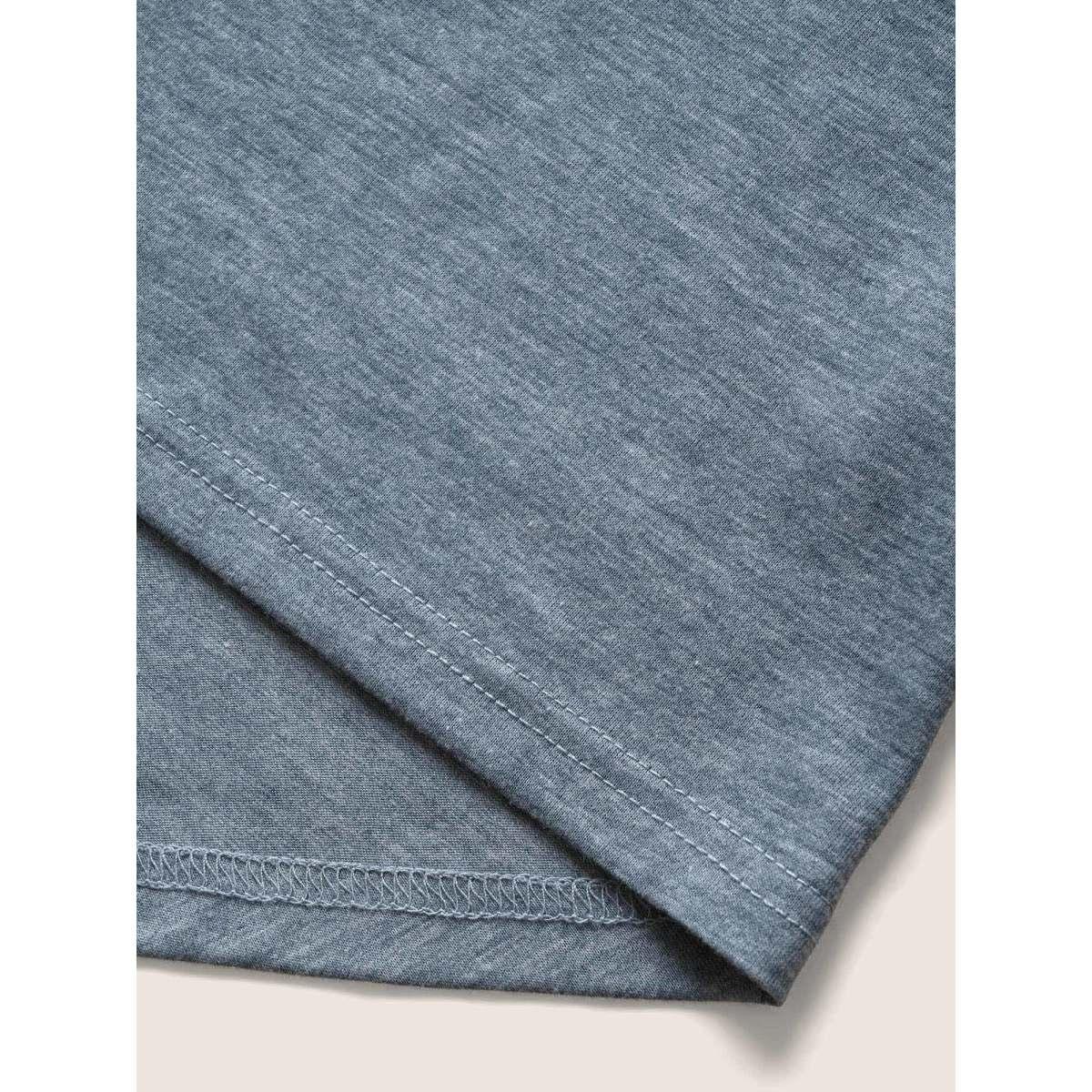 Plus Size Ditsy Floral Patchwork High Low Hem T-shirt Stone Women Elegant Non Natural Flowers Round Neck Everyday T-shirts BloomChic 14-16/1X Product Image