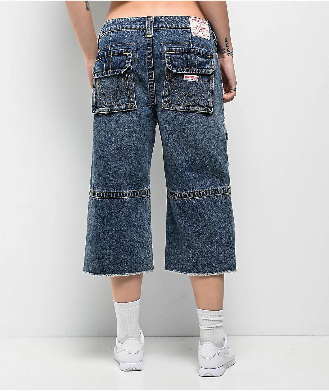 True Religion Bobbi Easy Hazel Wash Baggy Cargo Denim Shorts Product Image