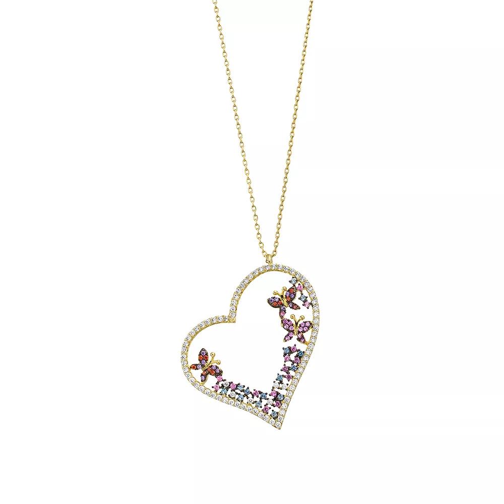 Sterling Silver Multi Colored Cubic Zirconia Heart Necklace, Womens Gold Tone Product Image