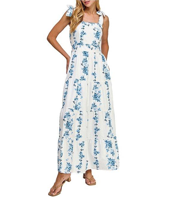 Layered With Love Papaya Cotton Floral Print Square Neck Sleeveless A-Line Maxi Dress Product Image