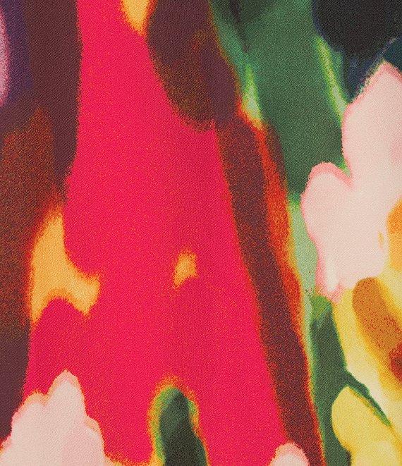 Anne Klein Scuba Floral Print Mock Neck Sleeveless Belted Fit and Flare Midi Dress Product Image