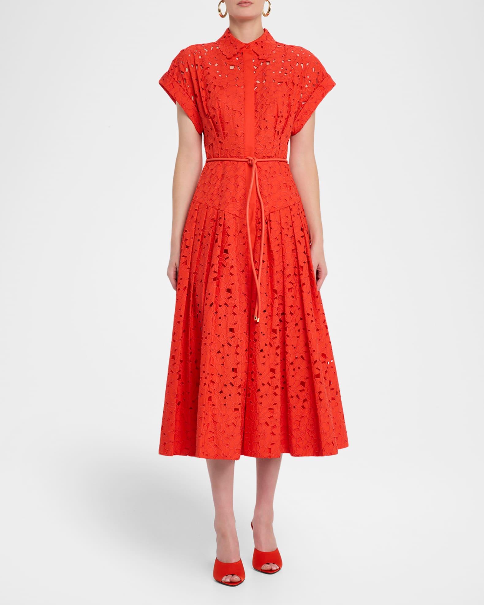Blaire Pleated Floral Lace Midi Shirtdress Product Image