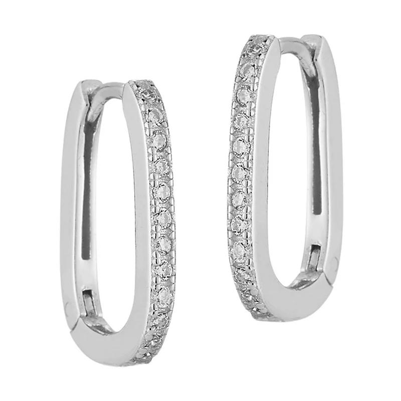 Sunkissed Sterling Cubic Zirconia Square Oval Huggie Hoop Earrings, Women's, Silver Tone Product Image