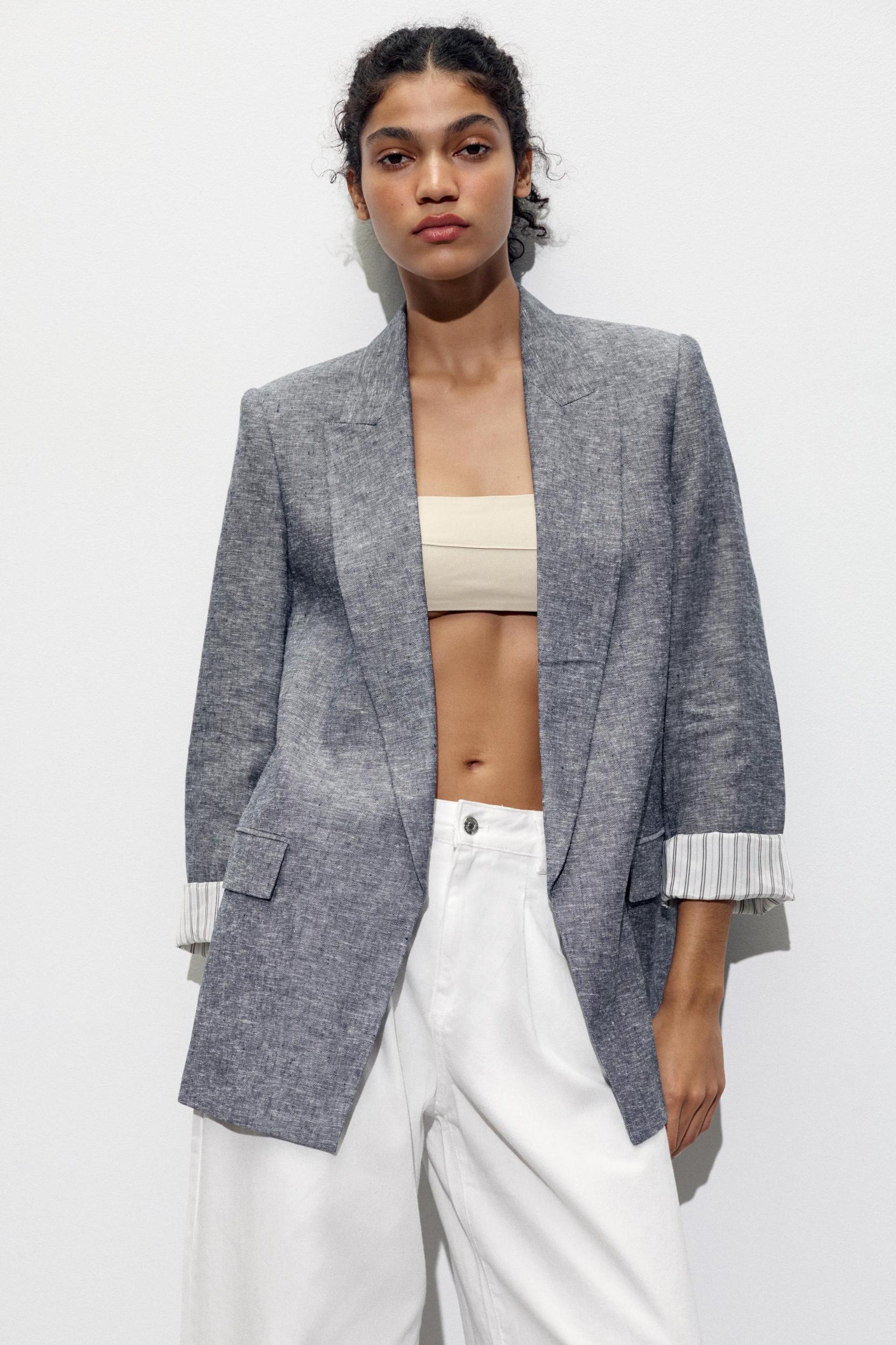 LINEN TURN-UP SLEEVE BLAZER Product Image