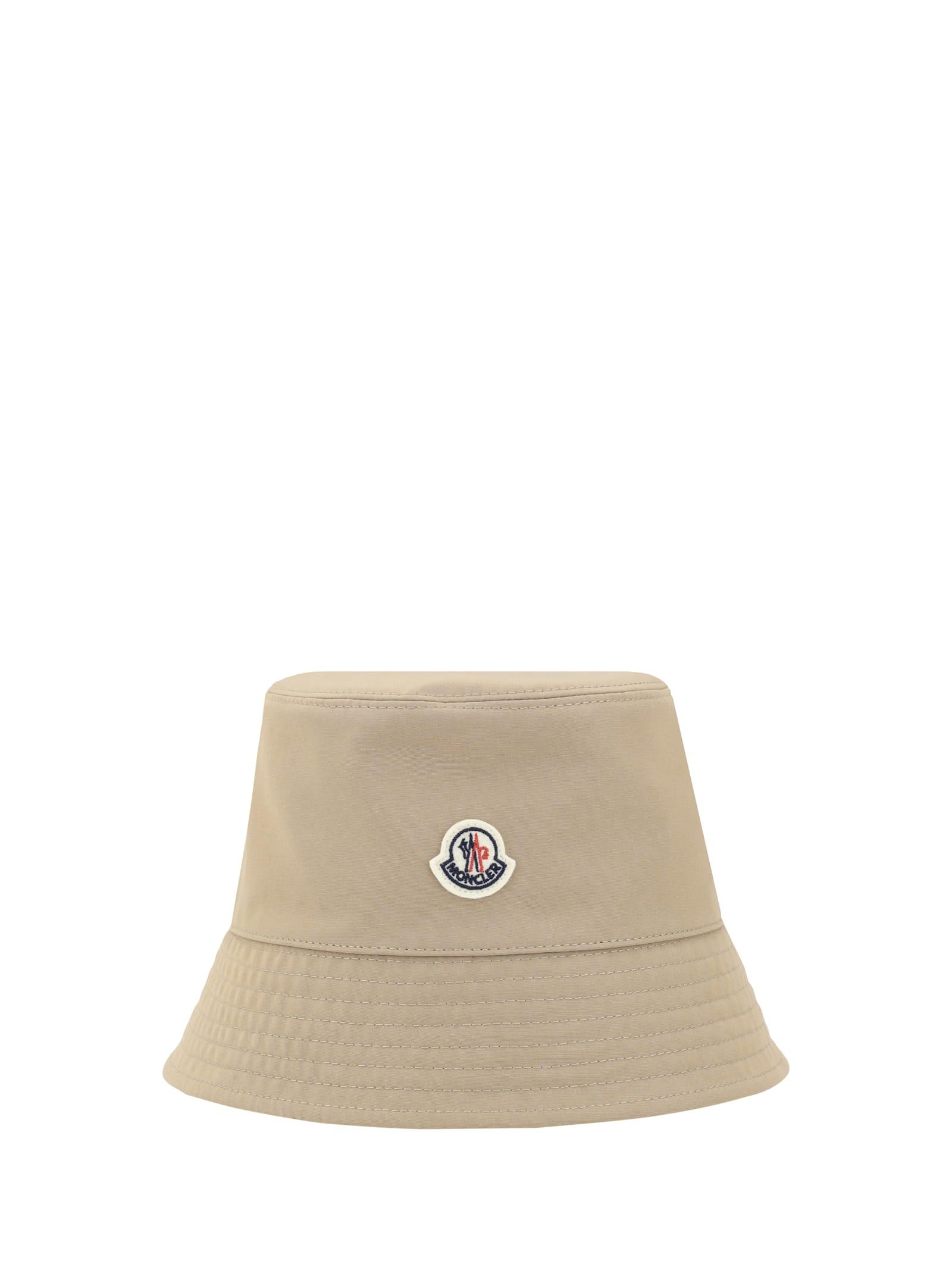 MONCLER Logo Patch Narrow Brim Bucket Hat In Beige Product Image